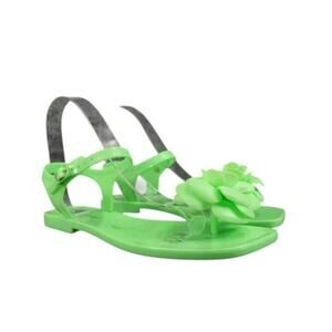 Jeffrey Campbell Shoes Womens 6 Sandal Jelly Flat Flower Thong Ankle Strap Green